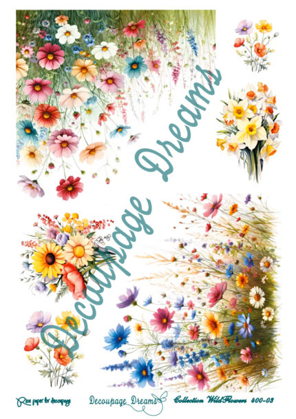 Ριζόχαρτο ντεκουπάζ Α4 πολύχρωμα αγριολούλουδα λιβαδιού
