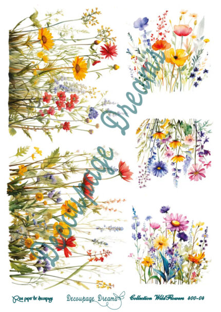 Ριζόχαρτο ντεκουπάζ Α4 καλοκαιρινά αγριολούλουδα λιβαδιού