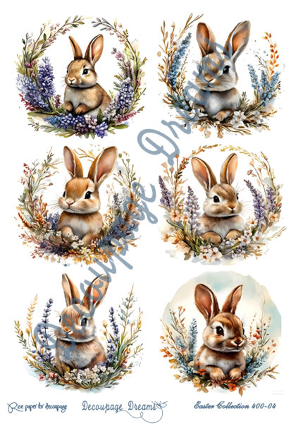 Ριζόχαρτο decoupage Α4 λαγουδάκια σε στεφάνι με πασχαλιές – Vintage Easter