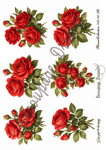 Ριζόχαρτο ντεκουπάζ Α4 ρομαντικά μπουκέτα κόκκινα τριαντάφυλλα