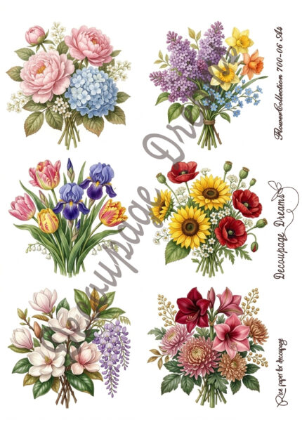 Ριζόχαρτο ντεκουπάζ Α4 ρομαντικά μπουκέτα με αγριολούλουδα