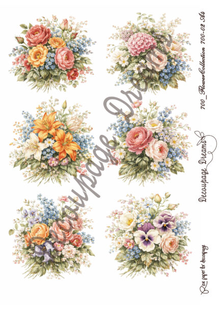 Ριζόχαρτο ντεκουπάζ  Α4 ρομαντικές ανθοδέσμες λουλουδιών (21x2,7cm) Decoupage Dreams – 700-02