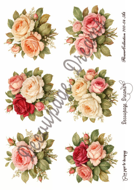 Ριζόχαρτο ντεκουπάζ Α4 ρομαντικές ανθοδέσμες με τριαντάφυλλα