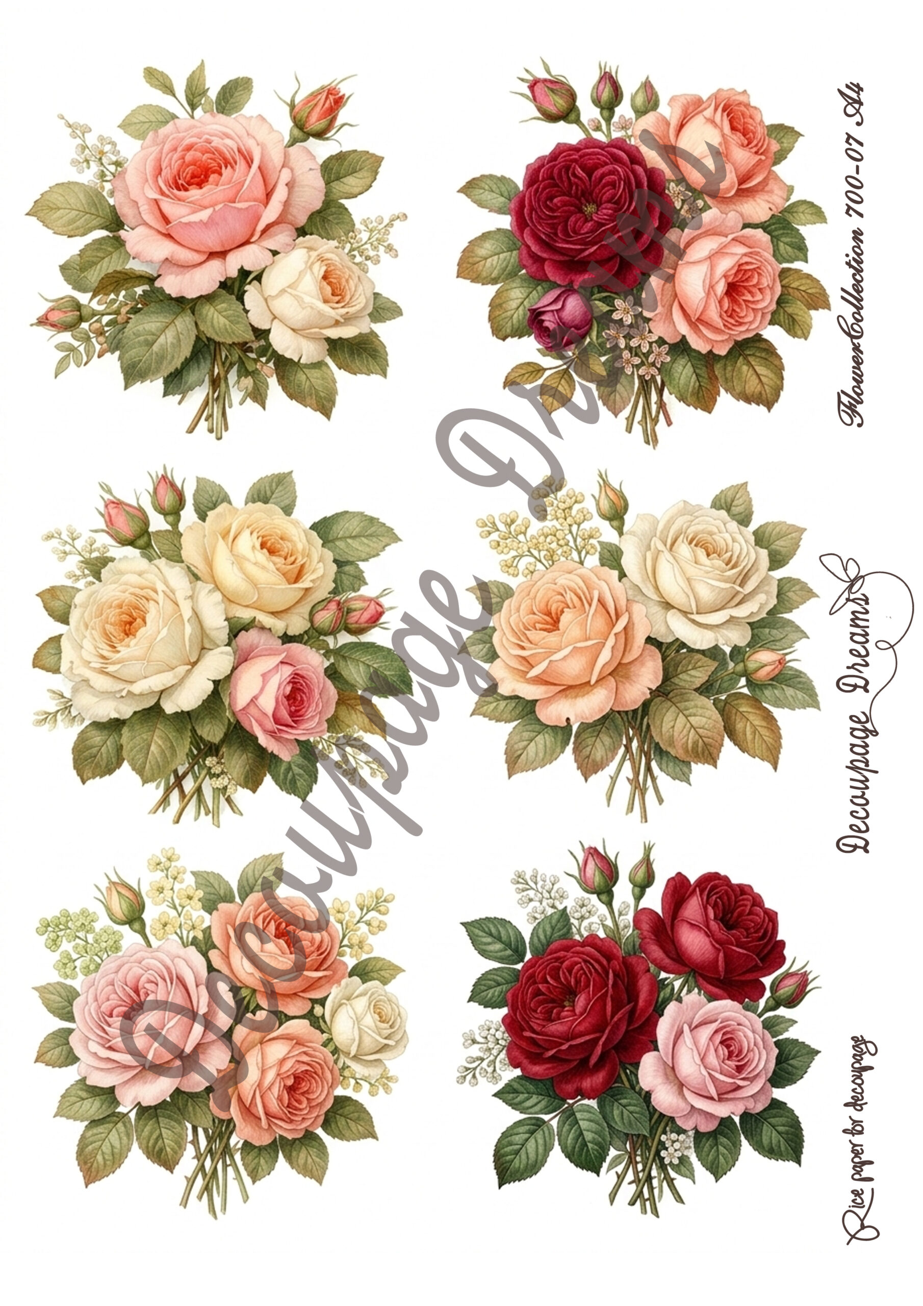 Ριζόχαρτο ντεκουπάζ Α4 vintage μπουκέτα με τριαντάφυλλα Ριζόχαρτο ντεκουπάζ Α4 vintage μπουκέτα με τριαντάφυλλα