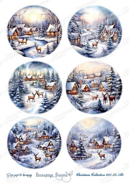 Ριζόχαρτο decoupage Α4 Χιονισμένα Τοπία σε Κύκλους - Christmas Collection (21x29,7cm) Decoupage Dreams – 900-23