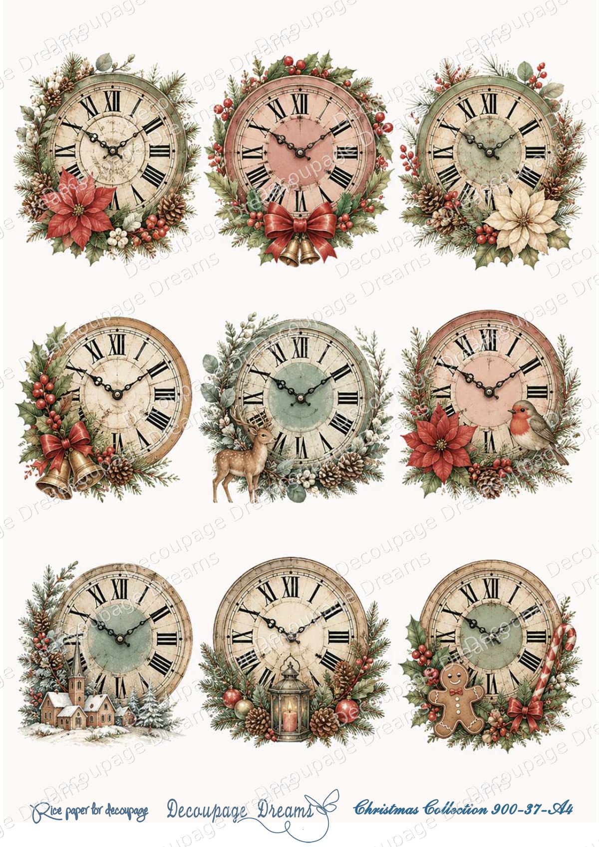 Ριζόχαρτο decoupage Α4 Χριστουγεννιάτικα ρολόγια vintage - Christmas Collection (21x29,7cm) Decoupage Dreams – 900-37 Ριζόχαρτο decoupage Α4 Χριστουγεννιάτικα ρολόγια vintage - Christmas Collection (21x29,7cm) Decoupage Dreams – 900-37