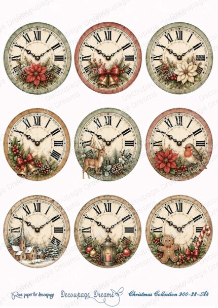 Ριζόχαρτο decoupage Α4 Ρολόγια και χριστουγεννιάτικα μοτίβα- Christmas Collection (21x29,7cm) Decoupage Dreams – 900-38