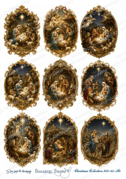 Ριζόχαρτο decoupage Α4 Κλασική Γέννηση σε vintage οβάλ - Christmas Collection (21x29,7cm) Decoupage Dreams – 900-45